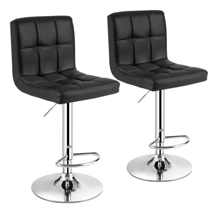 Set of 2 Square Swivel Adjustable PU Leather Bar Stools with Back and Footrest-BlackCostway Gallery View 1 of 12