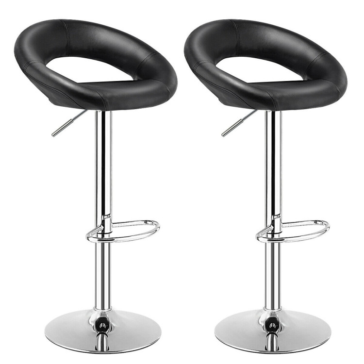 Set of 2 Bar Stools Adjustable PU Leather Swivel Chairs-BlackCostway Gallery View 8 of 11