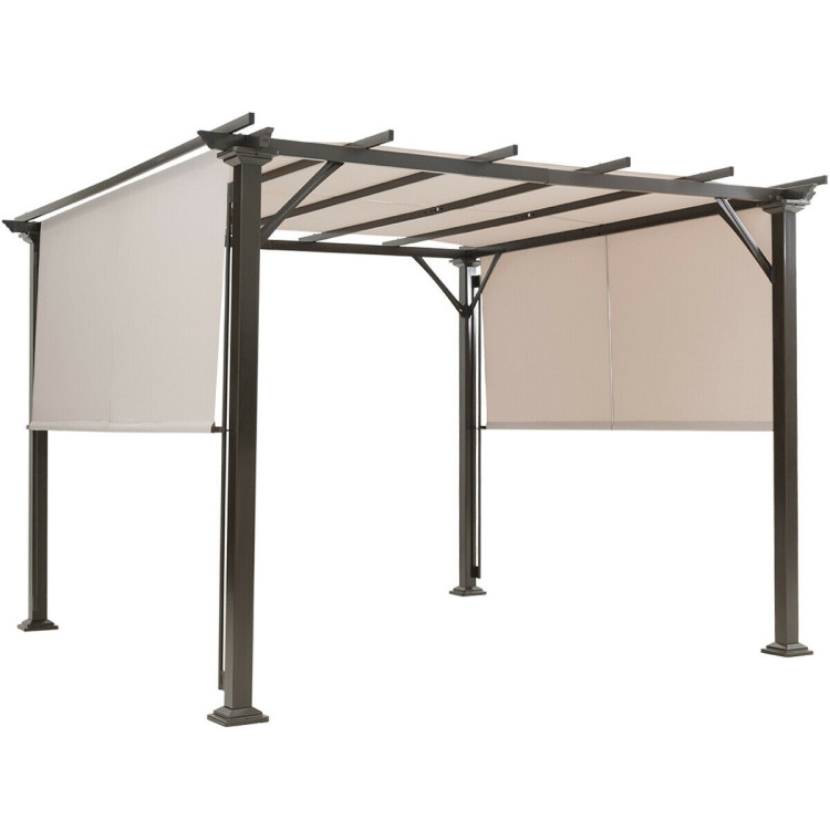 10 x 10 Feet Metal Frame Patio Furniture Shelter-BeigeCostway Gallery View 3 of 10
