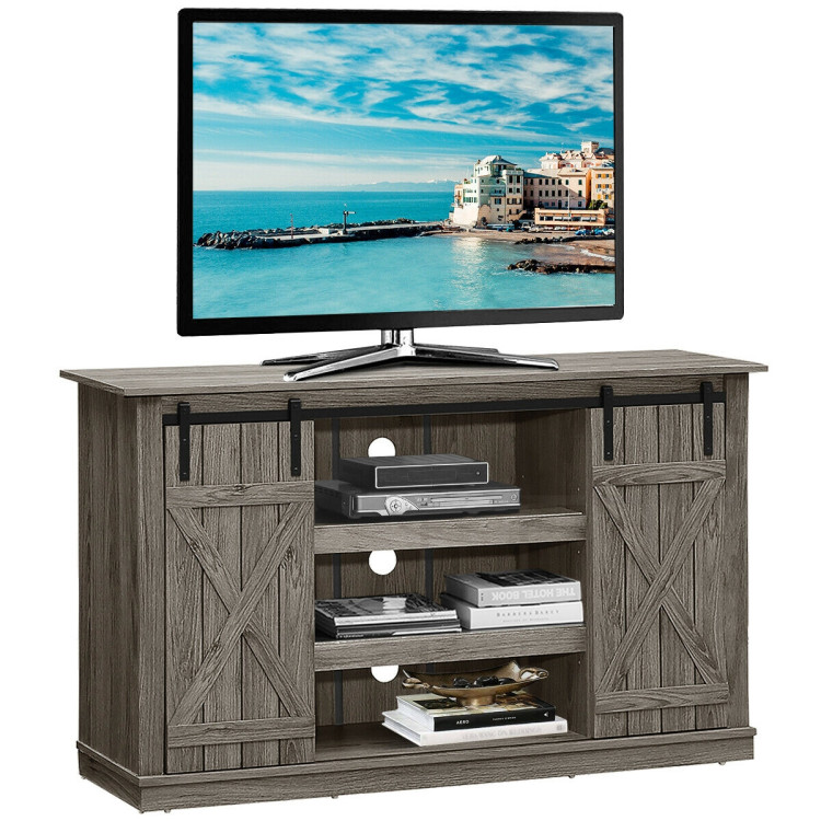 Sliding Barn TV Stand Console Table-GrayCostway Gallery View 9 of 11