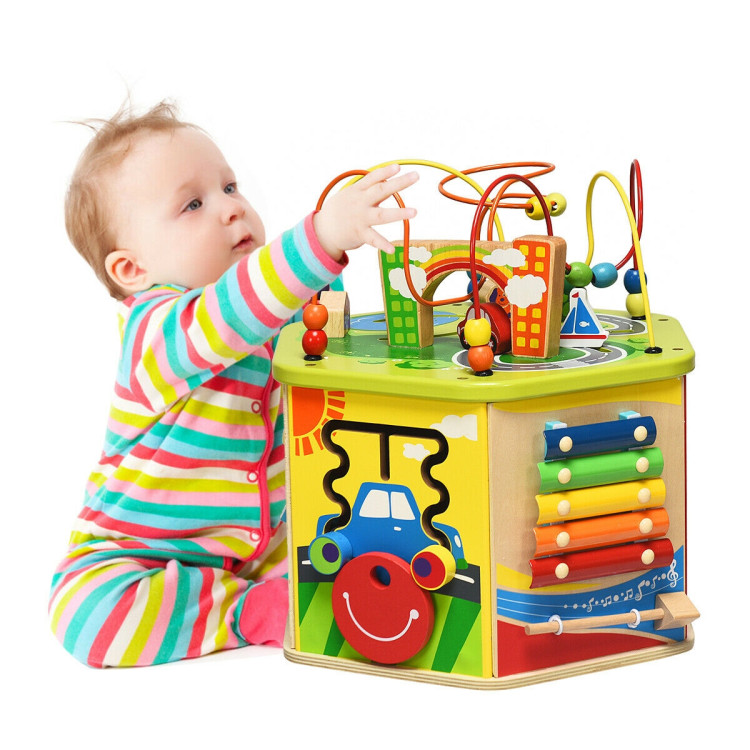 7-in-1 Wooden Activity Cube ToyCostway Gallery View 5 of 12