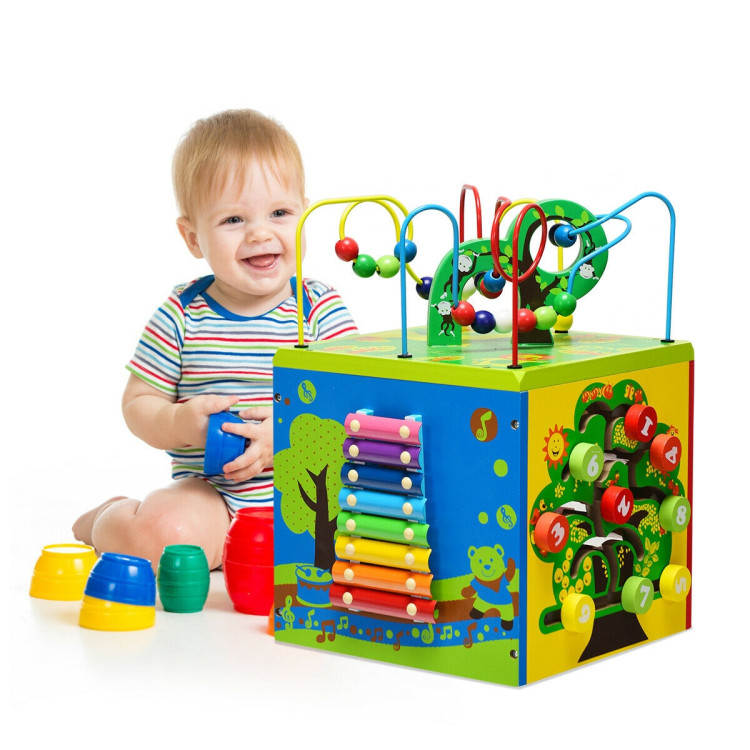 5-in-1 Wooden Activity Cube ToyCostway Gallery View 5 of 12