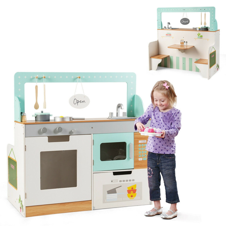 2-in-1 Kids Wooden Pretend Cooking Playset ToyCostway Gallery View 6 of 12
