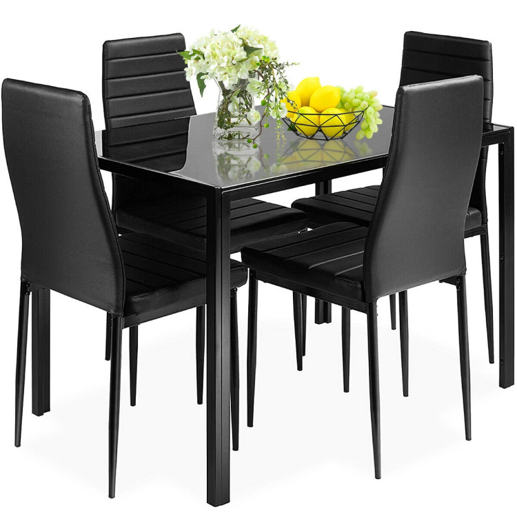 5 Pieces Metal Frame and Glass Tabletop Dining SetCostway Gallery View 3 of 8