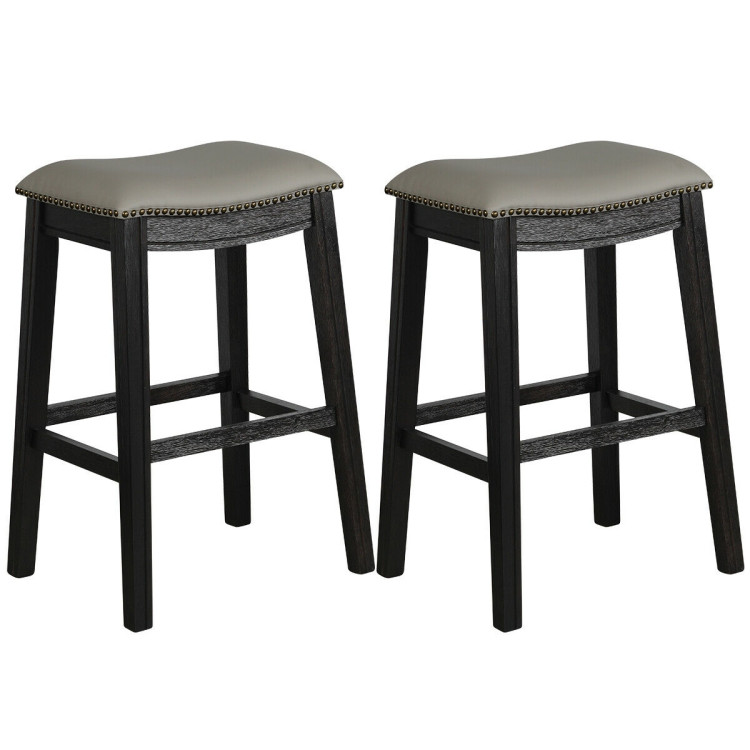29 Inch Set of 2 Saddle Nailhead Kitchen Counter Chair-Black ChairCostway Gallery View 3 of 7