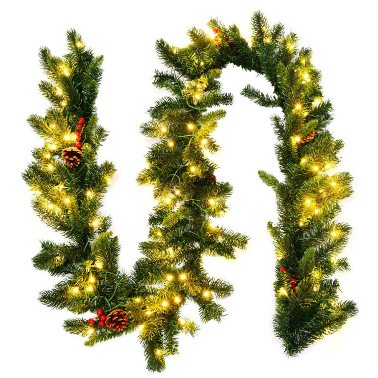 9 Feet Pre-lit Artificial Christmas Garland Red Berries with LEDCostway Gallery View 1 of 11