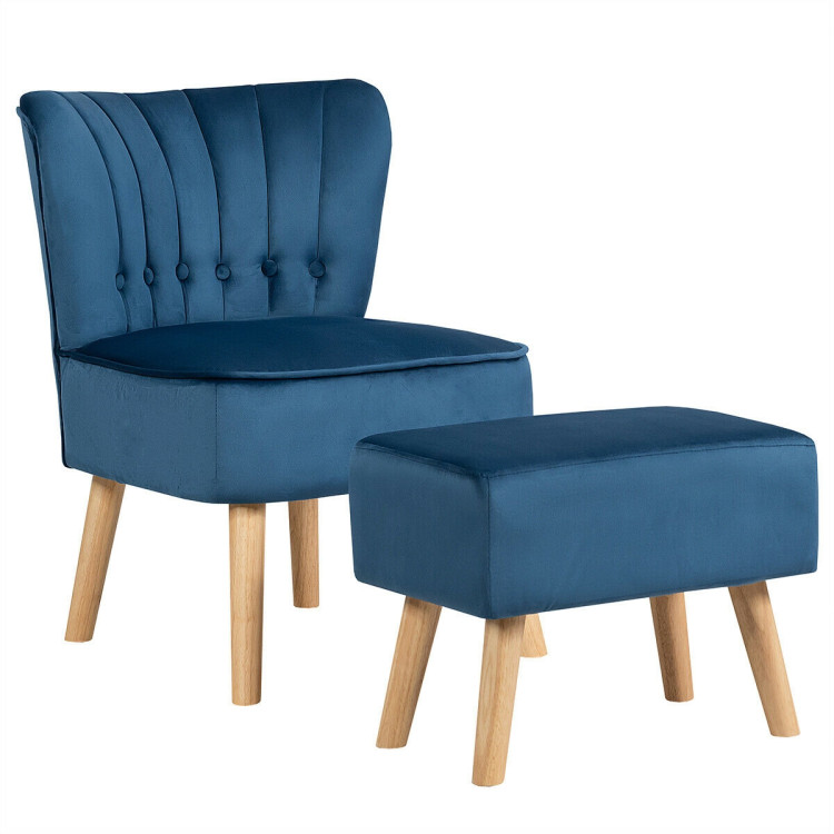 Modern Accent Chair Ottoman Set with Footstool-BlueCostway Gallery View 3 of 9