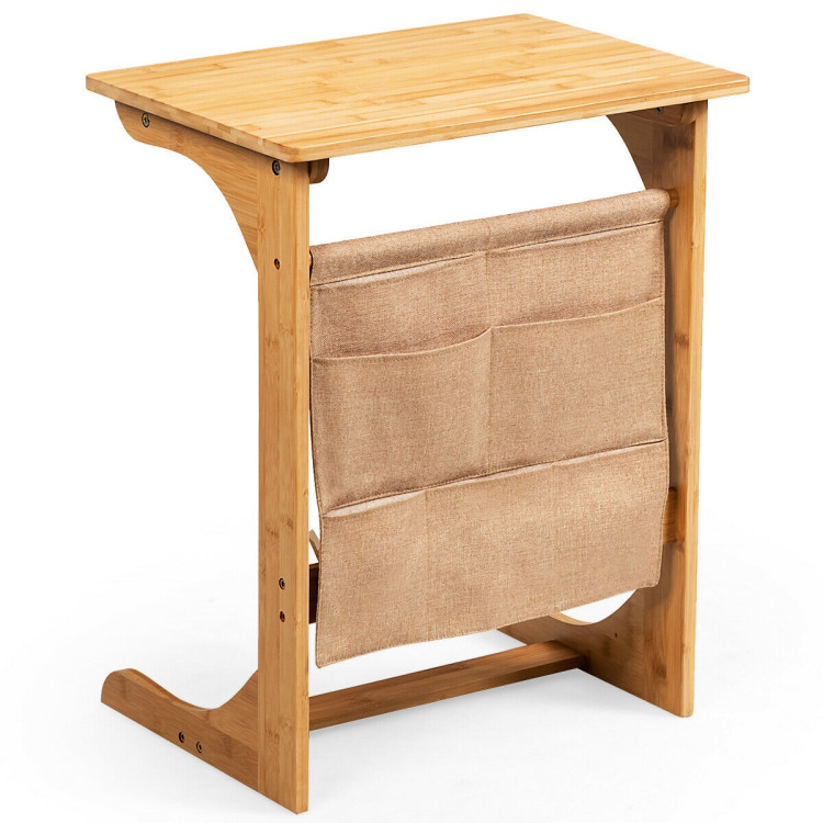 Bamboo Sofa Table End Table Bedside Table with Storage BagCostway Gallery View 1 of 10
