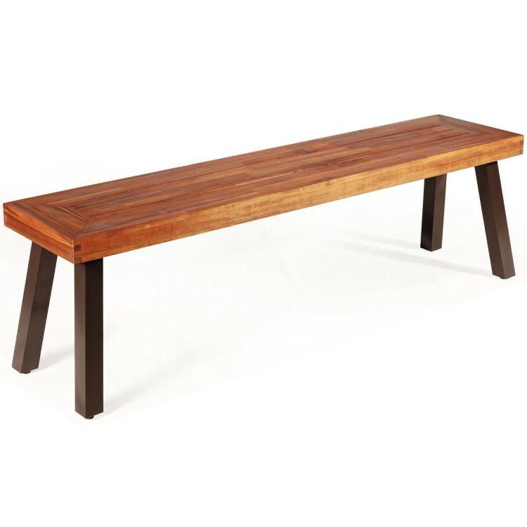 Patio Acacia Wood Dining Bench Seat with Steel LegsCostway Gallery View 1 of 10