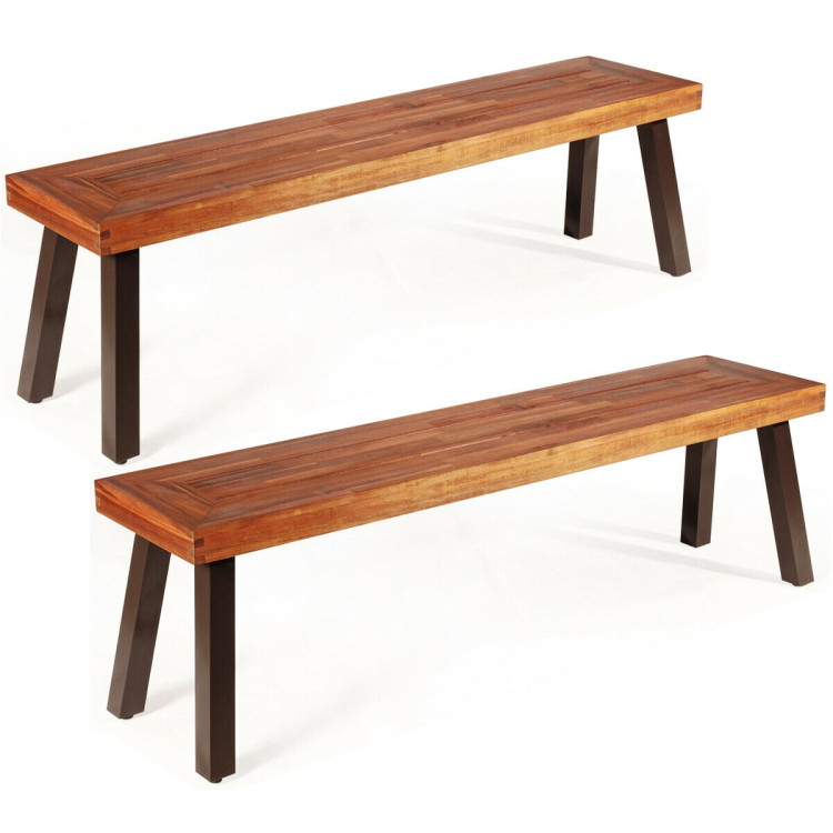 Set of 2 Patio Acacia Wood Dining BenchesCostway Gallery View 1 of 8