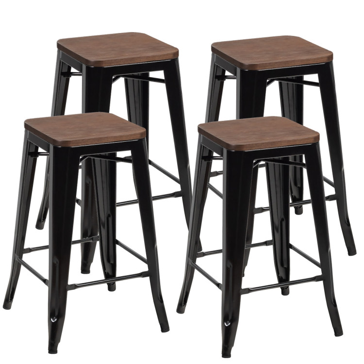 Set of 4 Counter Height Backless Barstools with Wood Seats-BlackCostway Gallery View 1 of 1