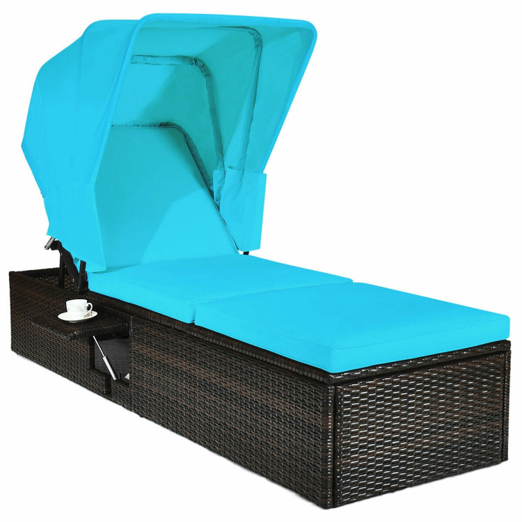 Outdoor Chaise Lounge Chair with Folding Canopy-TurquoiseCostway Gallery View 3 of 12