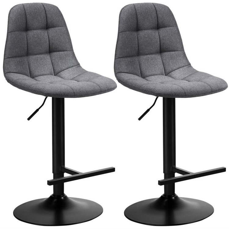 2Pcs Adjustable Bar Stools Swivel Counter Height Linen Chairs -GrayCostway Gallery View 3 of 12
