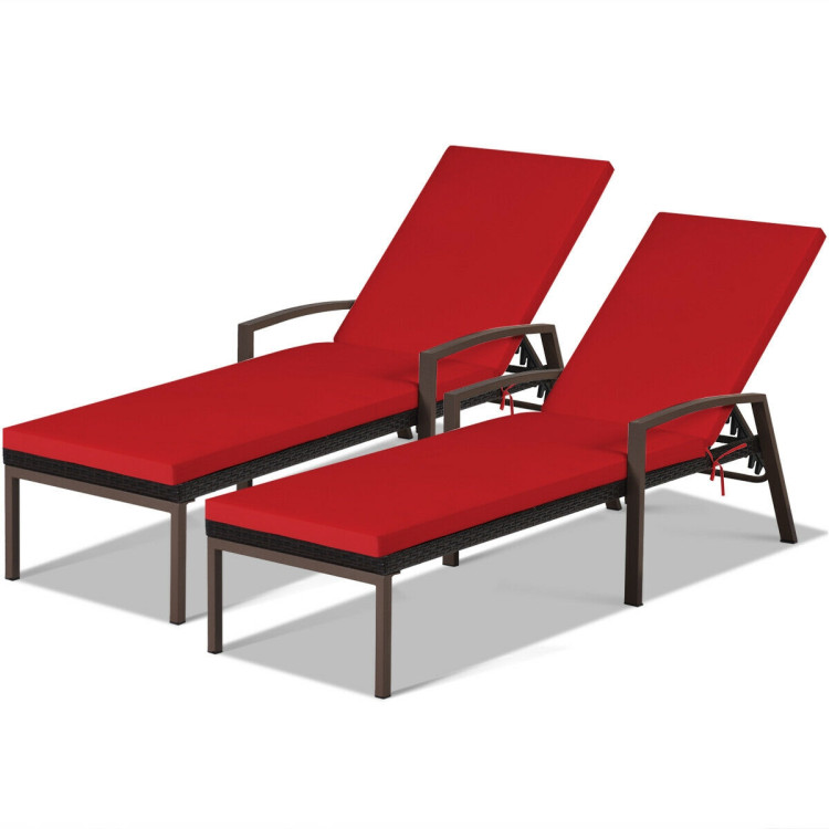 2 Pieces Patio Rattan Adjustable Back Lounge Chair with Armrest and Removable Cushions-RedCostway Gallery View 12 of 12