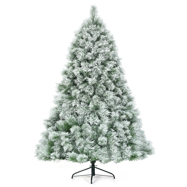 7 Feet Artificial Christmas Tree with Snowy Pine Needles Costway Gallery View 1 of 9
