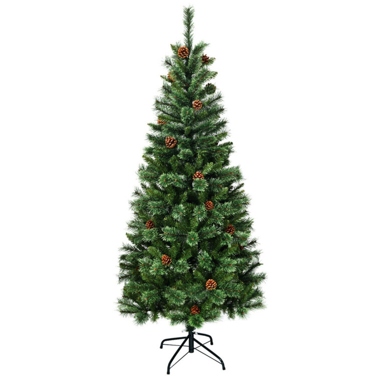 7 Feet Premium Hinged Artificial Christmas Tree with Pine ConesCostway Gallery View 1 of 12