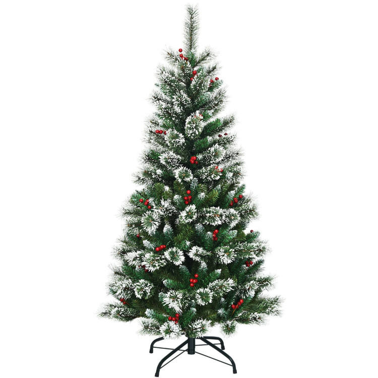 5 Feet Snow Flocked Artificial Christmas Hinged Tree Costway Gallery View 1 of 11