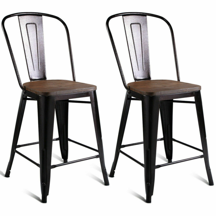 Set of 2 Copper Barstool with Wood Top and High BackrestCostway Gallery View 1 of 11
