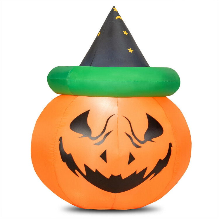 4 Feet Halloween Inflatable LED Pumpkin with Witch HatCostway Gallery View 1 of 12