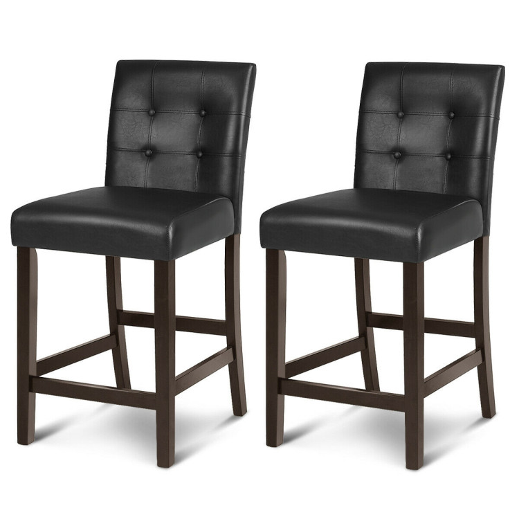 Set of 2 PVC Leather Bar Stools with Solid Wood LegsCostway Gallery View 4 of 12