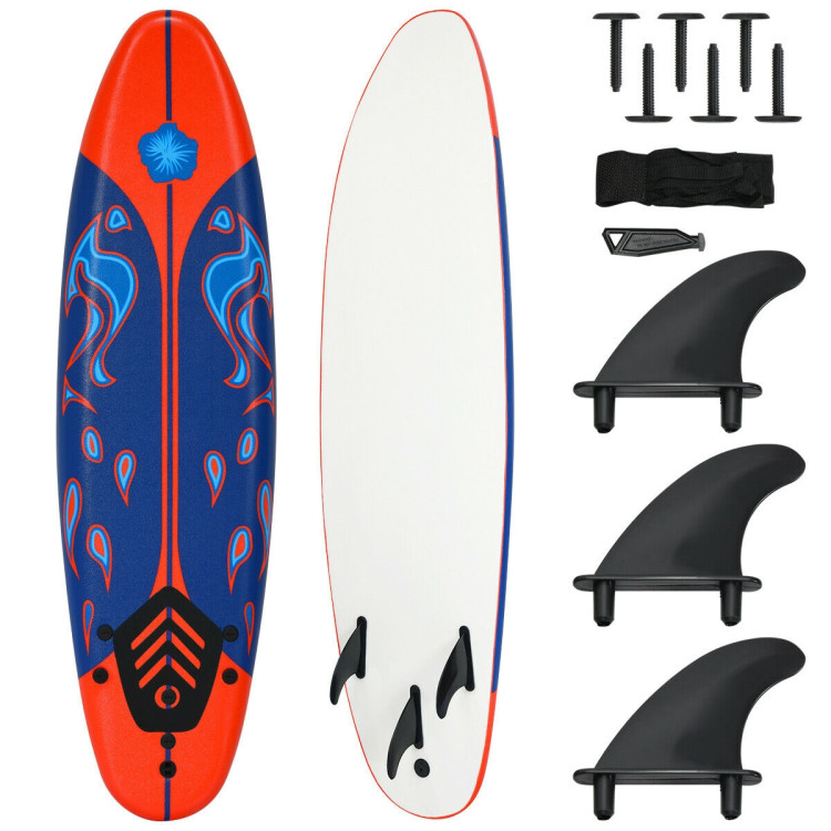 6 Feet Surfboard with 3 Detachable Fins-RedCostway Gallery View 1 of 12