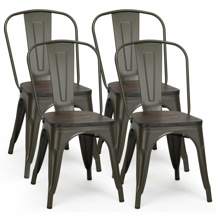 4 Pieces Tolix Style Metal Dining Chairs with Stackable Wood SeatCostway Gallery View 17 of 23