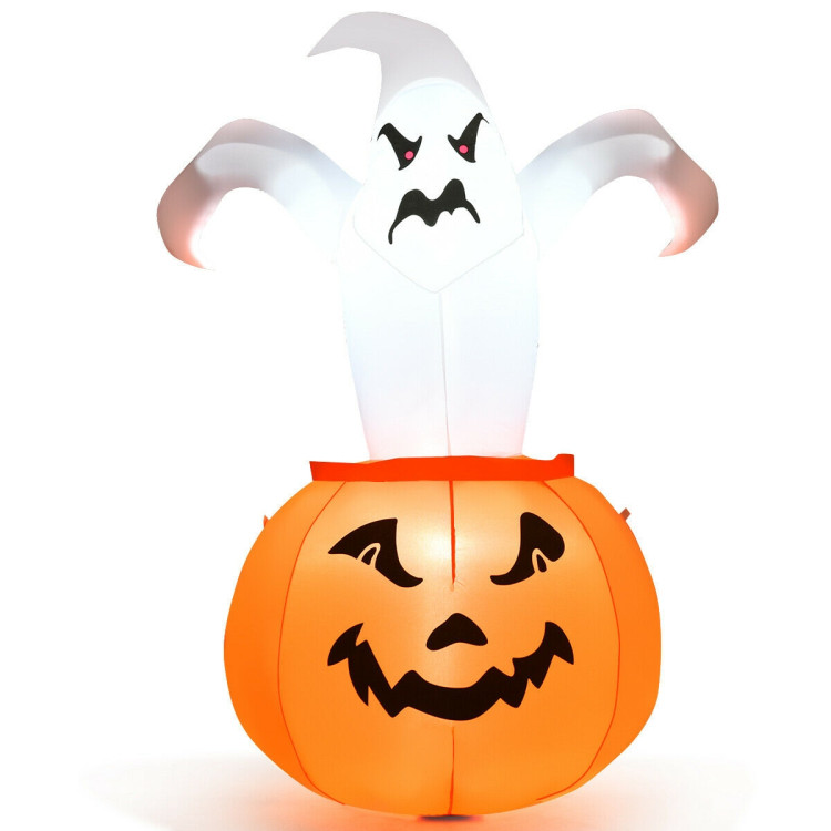 6 Feet Halloween Blow-Up Inflatable Ghost in Pumpkin with LED LightCostway Gallery View 1 of 10