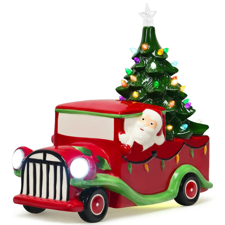 Pre-Lit Vintage Tabletop Ceramic Christmas Tree Truck with BatteryCostway Gallery View 4 of 11
