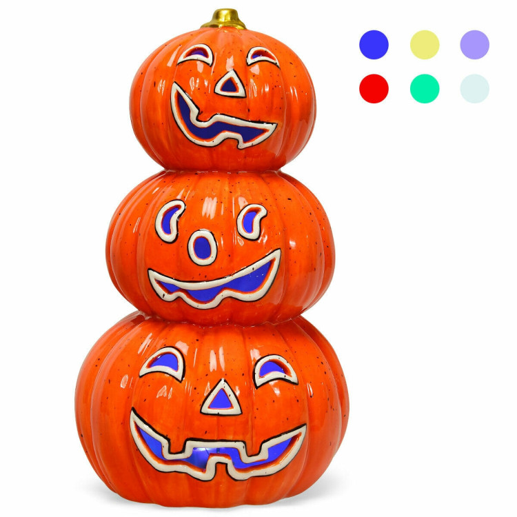 Halloween 3-Tier Color-Changing Lighted Ceramic Pumpkin LanternCostway Gallery View 1 of 12
