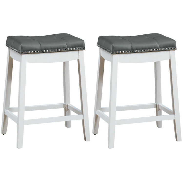 Set of 2 24-Inch Height Backless Counter Stool with Footrest-WhiteCostway Gallery View 1 of 9