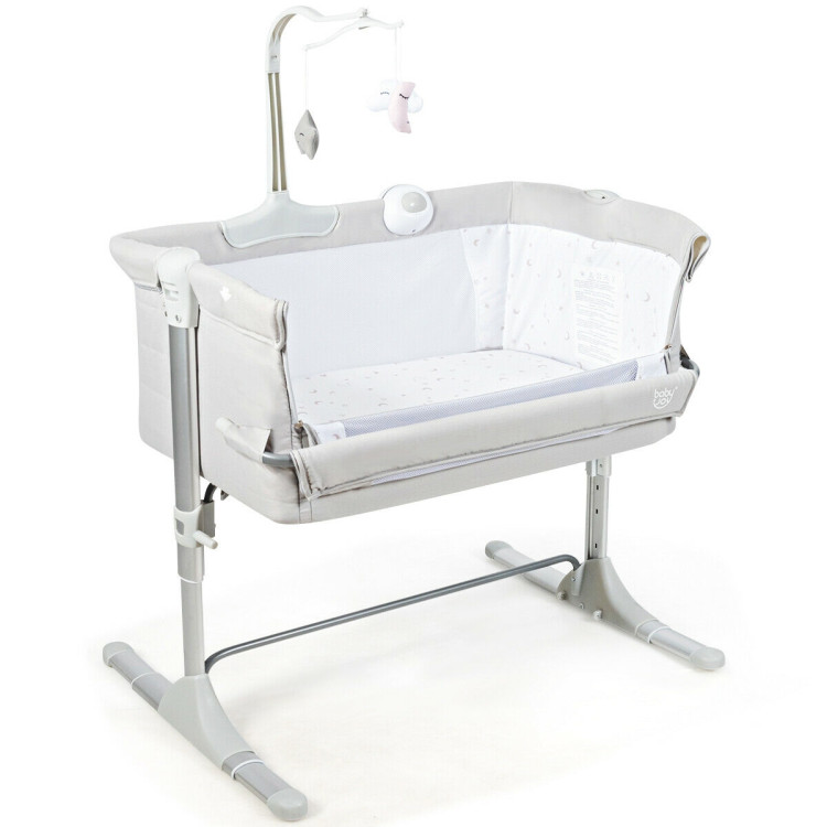 Height Adjustable Baby Side Crib  with Music Box & Toys-Light GrayCostway Gallery View 3 of 10