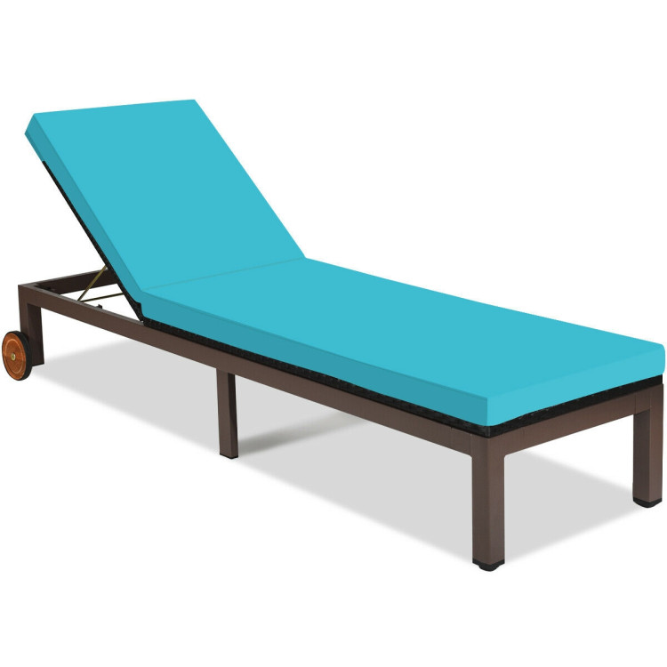 Patio Chaise Lounge Chair Outdoor Rattan Lounger Recliner Chair-TurquoiseCostway Gallery View 3 of 12