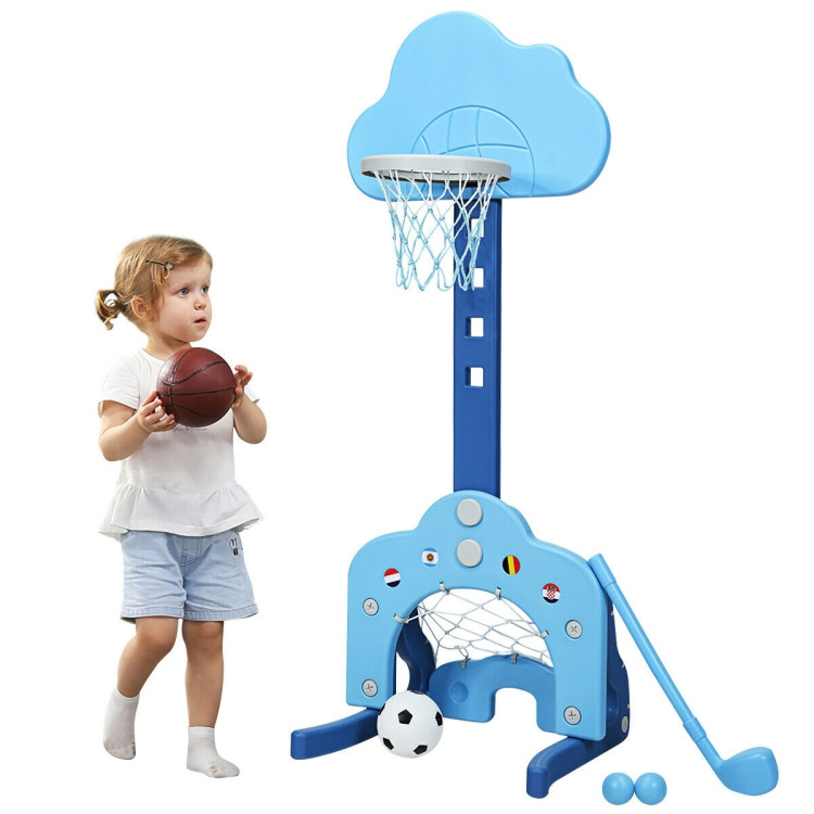 3-in-1 Kids Basketball Hoop Set with Balls-BlueCostway Gallery View 4 of 12