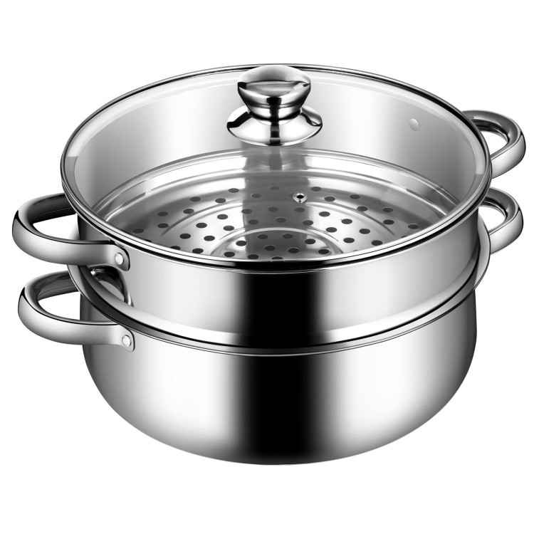 9.5 QT 2 Tier Stainless Steel Steamer Cookware BoilerCostway Gallery View 1 of 12