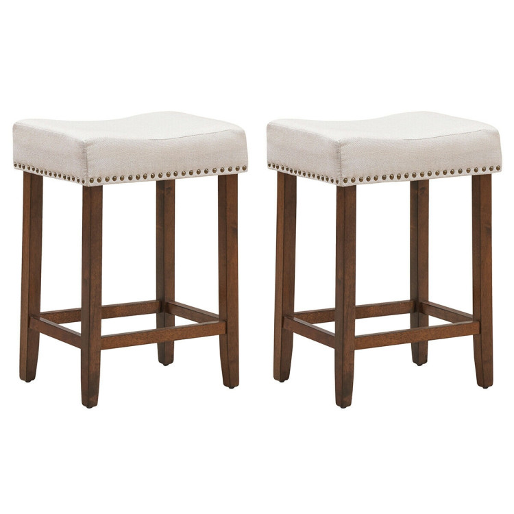 Set of 2 Nailhead Saddle Bar Stools 24 Inch HeightCostway Gallery View 1 of 10