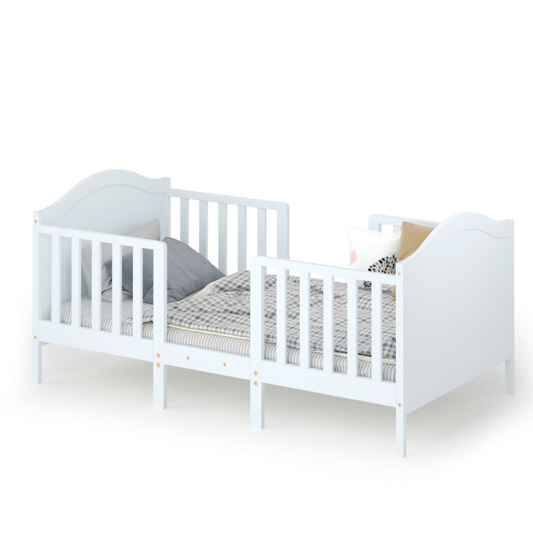 2-in-1 Classic Convertible Wooden Toddler Bed with 2 Side Guardrails for Extra Safety-WhiteCostway Gallery View 3 of 12