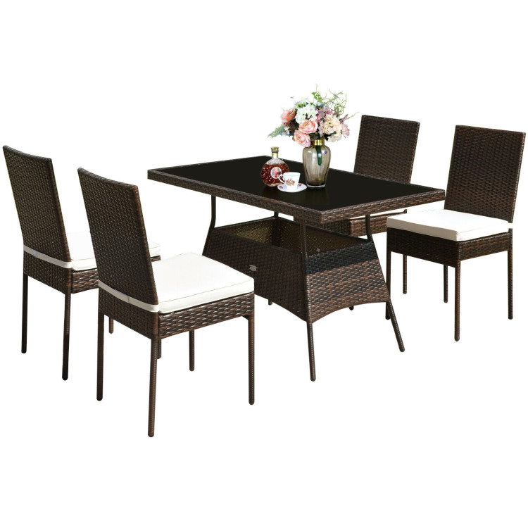 5 Pieces Rattan Dining Set Glass Table High Back ChairCostway Gallery View 7 of 10