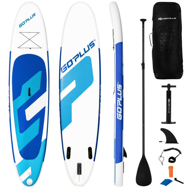 10 Feet Inflatable Stand Up Paddle Board with Backpack Leash Aluminum PaddleCostway Gallery View 3 of 12