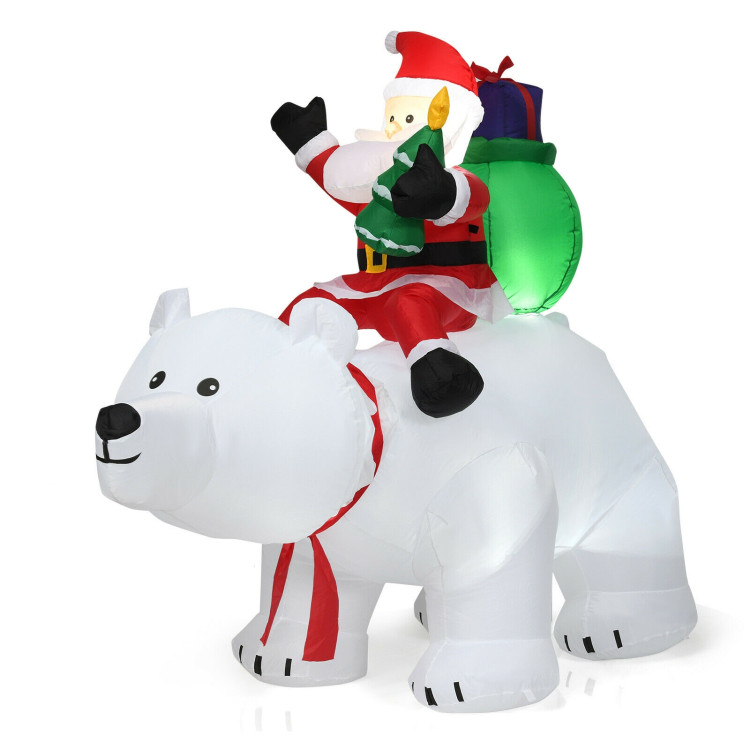 6.5 Feet Christmas Inflatable Santa Riding Polar Bear with Shaking Head LED LightsCostway Gallery View 3 of 9