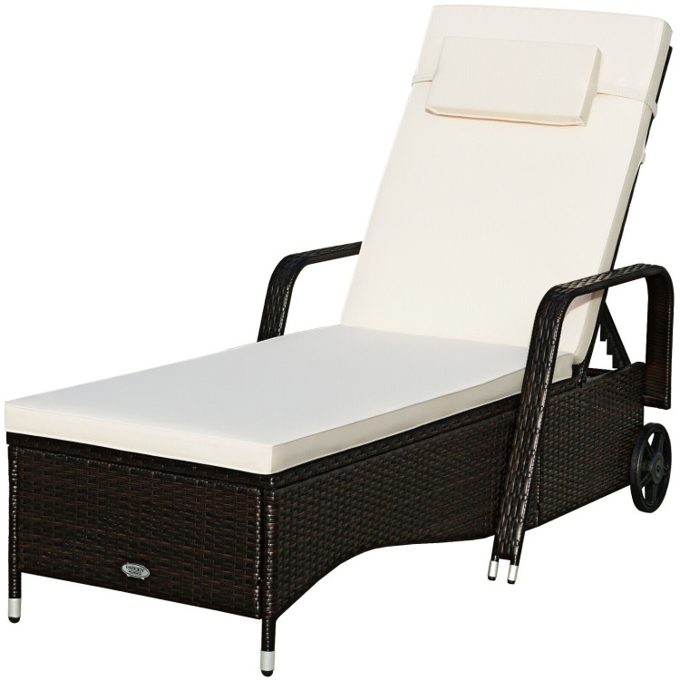 Outdoor Recliner Cushioned Chaise Lounge with Adjustable BackrestCostway Gallery View 9 of 11