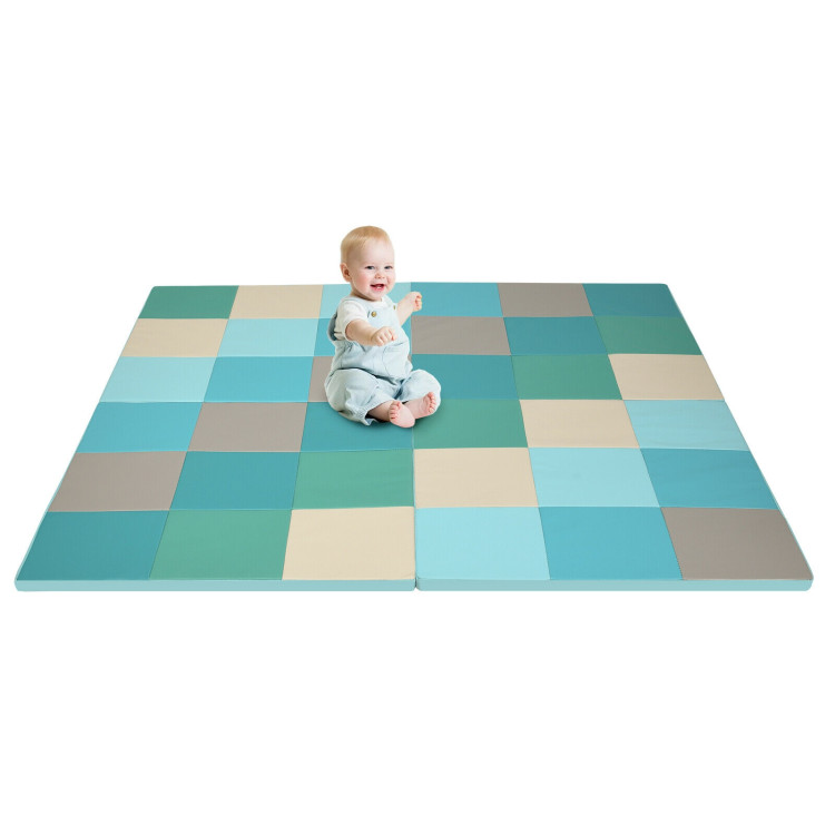 58 Inch Toddler Foam Play Mat Baby Folding Activity Floor Mat-Light BlueCostway Gallery View 3 of 12