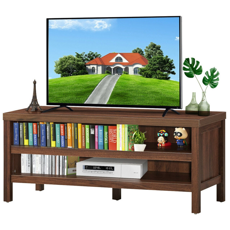 3-Tier TV Stand Console Cabinet for TV's up to 45 Inch with Storage Shelves-WalnutCostway Gallery View 7 of 12
