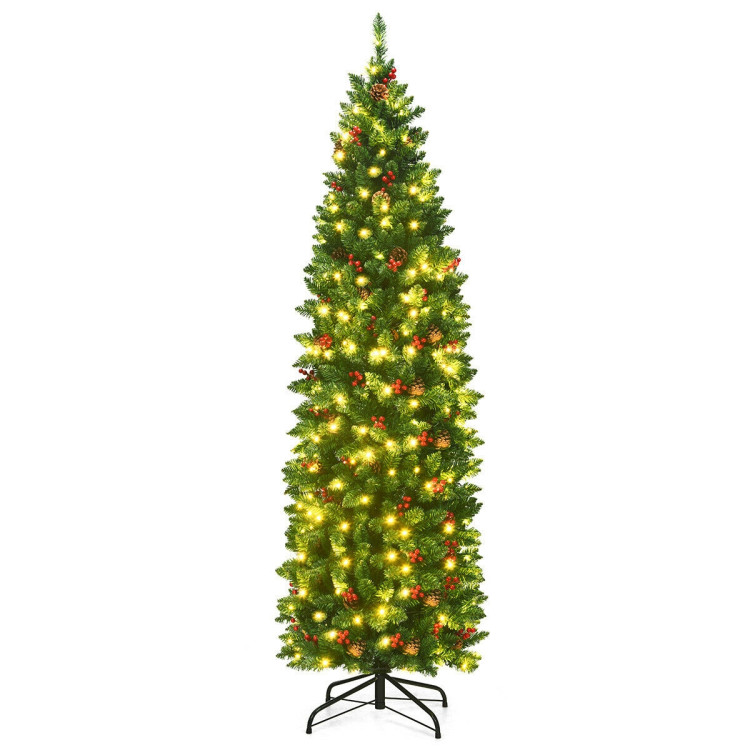 6.5 Feet Pre-lit Hinged Pencil Christmas TreeCostway Gallery View 1 of 12