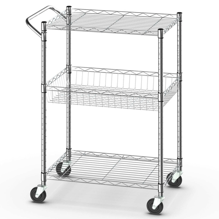 3-Tier Rolling Utility Cart with Handle Bar and Adjustable ShelvesCostway Gallery View 7 of 12