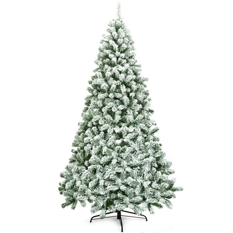 7.5 Feet Snow Flocked Artificial Christmas Tree Hinged with 1346 Tip and Foldable BaseCostway Gallery View 1 of 10