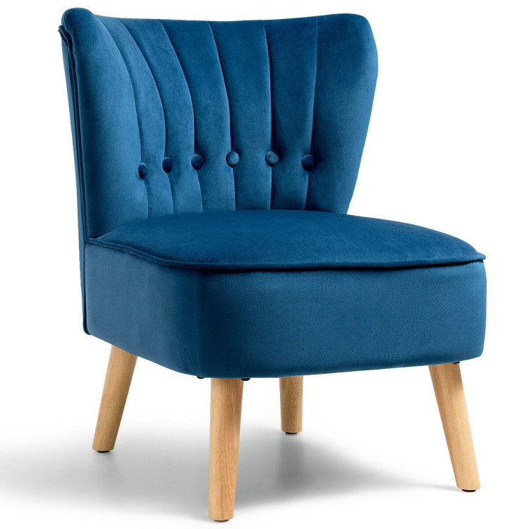 Armless Accent Chair Tufted Velvet Leisure Chair-BlueCostway Gallery View 1 of 12