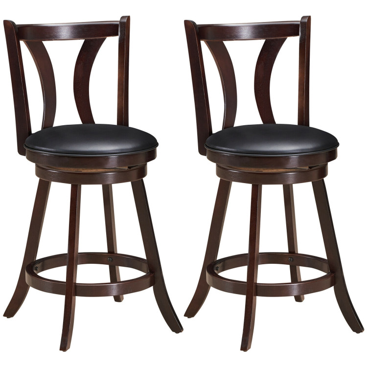 Set of 2 Swivel Bar stool 24 Inch Counter Height Leather Padded Dining Kitchen Chair-24 InchCostway Gallery View 3 of 11