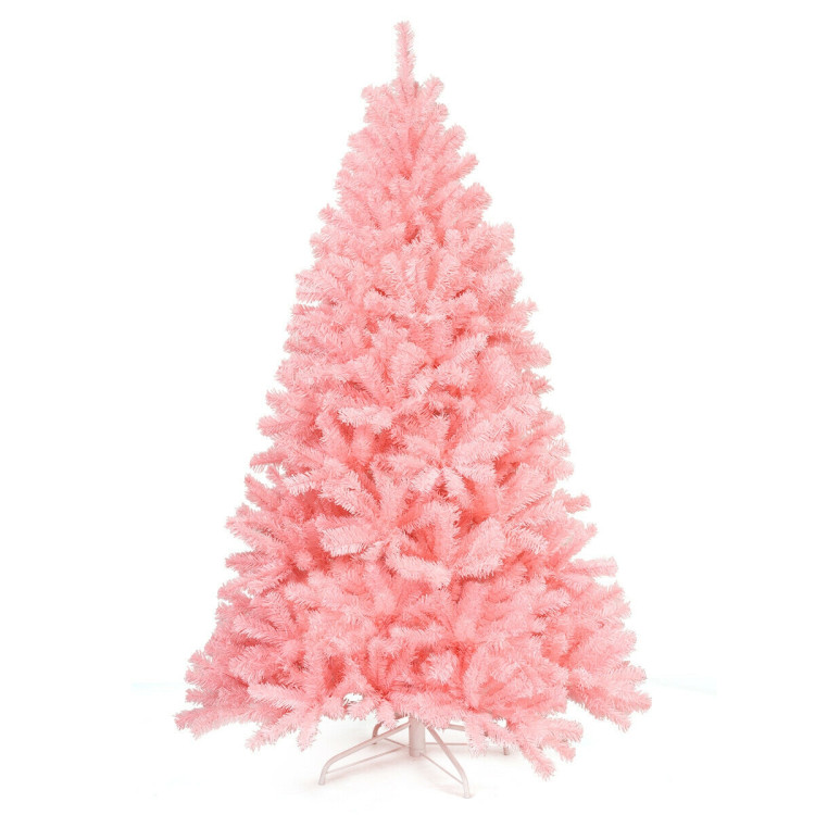 6 Feet Pink Artificial Hinged Spruce Full Christmas Tree with Foldable Metal StandCostway Gallery View 1 of 12