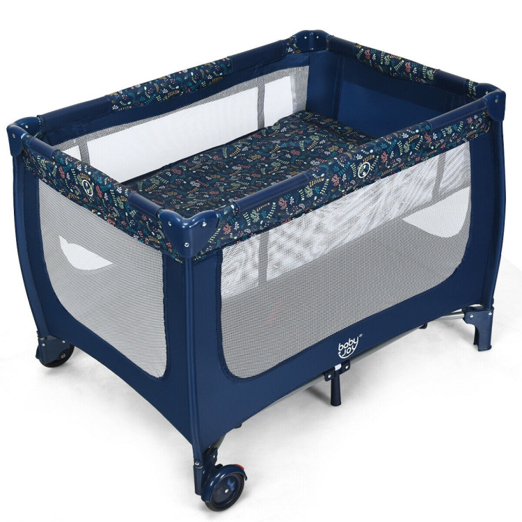 Portable Baby Playpen with Mattress Foldable Design-BlueCostway Gallery View 1 of 12