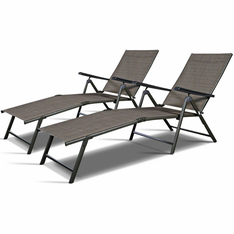 Set of 2 Adjustable Chaise Lounge Chair with 5 Reclining PositionsCostway Gallery View 4 of 12